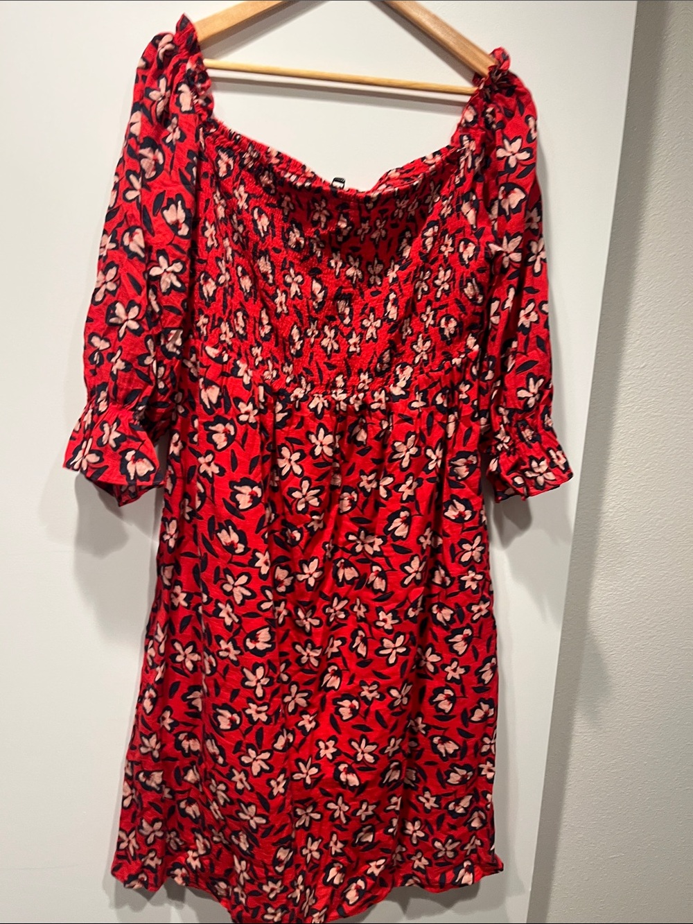 Who What Wear Red Floral Off-the-Shoulder Midi Dress XL 100% Cotton Lined